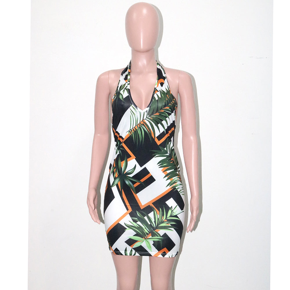 Sexy Sexy Printed Halter Backless Dress