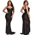 Sexy Solid Color Elegant Sexy Sling Split Evening Dress