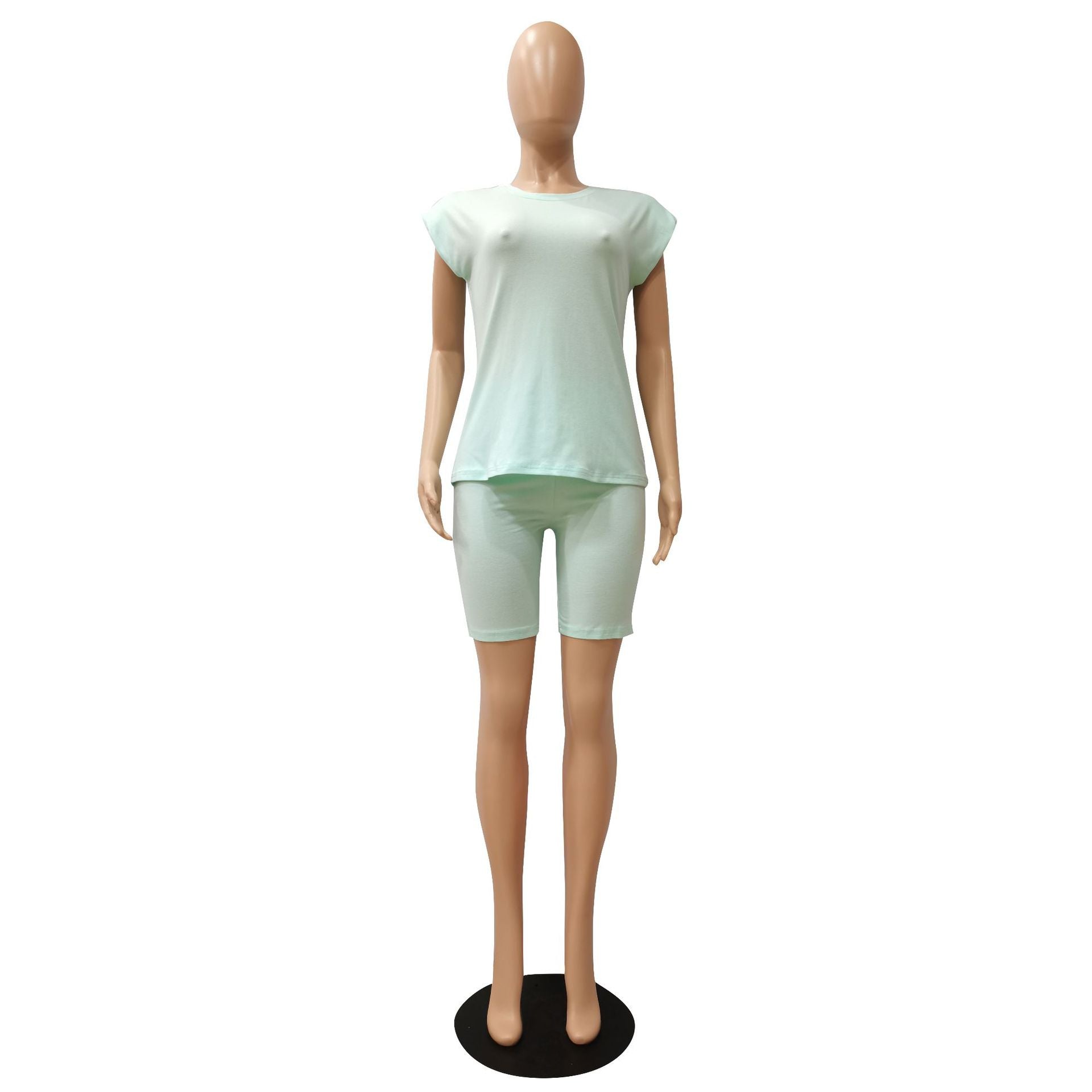 Sexy Solid Shoulder Pads Sleeveless 2 Piece Shorts Set