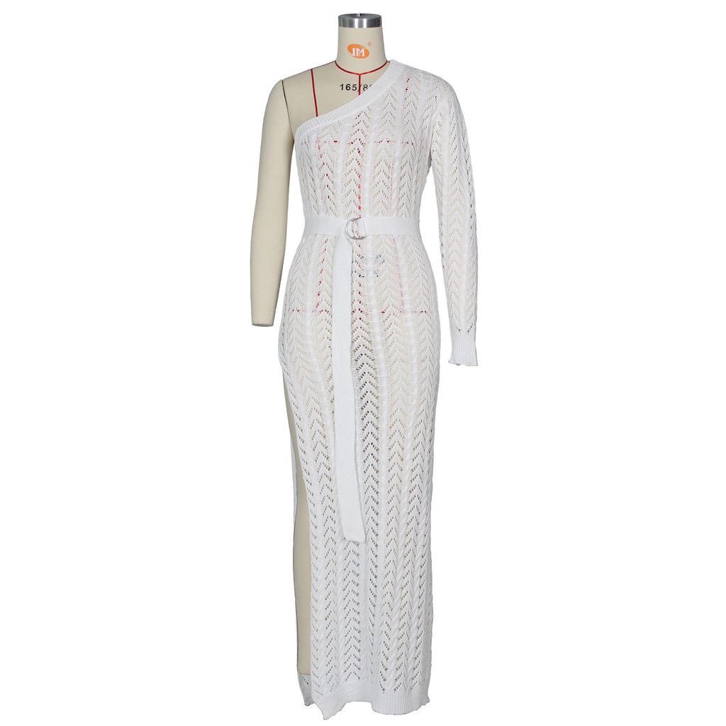 Sexy Sexy Knitted One Shoulder High Split Maxi Dress