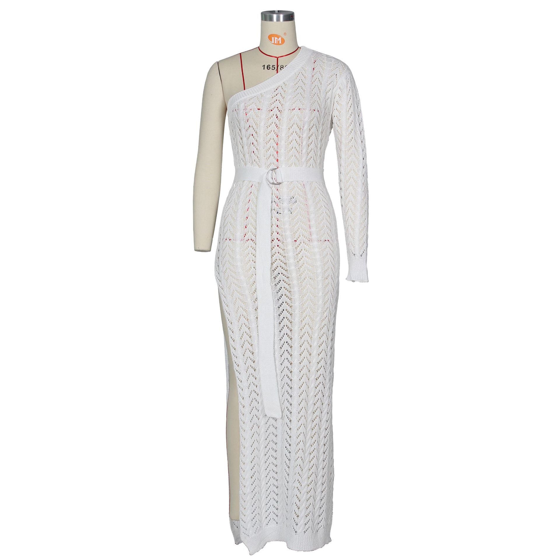 Sexy Sexy Knitted One Shoulder High Split Maxi Dress