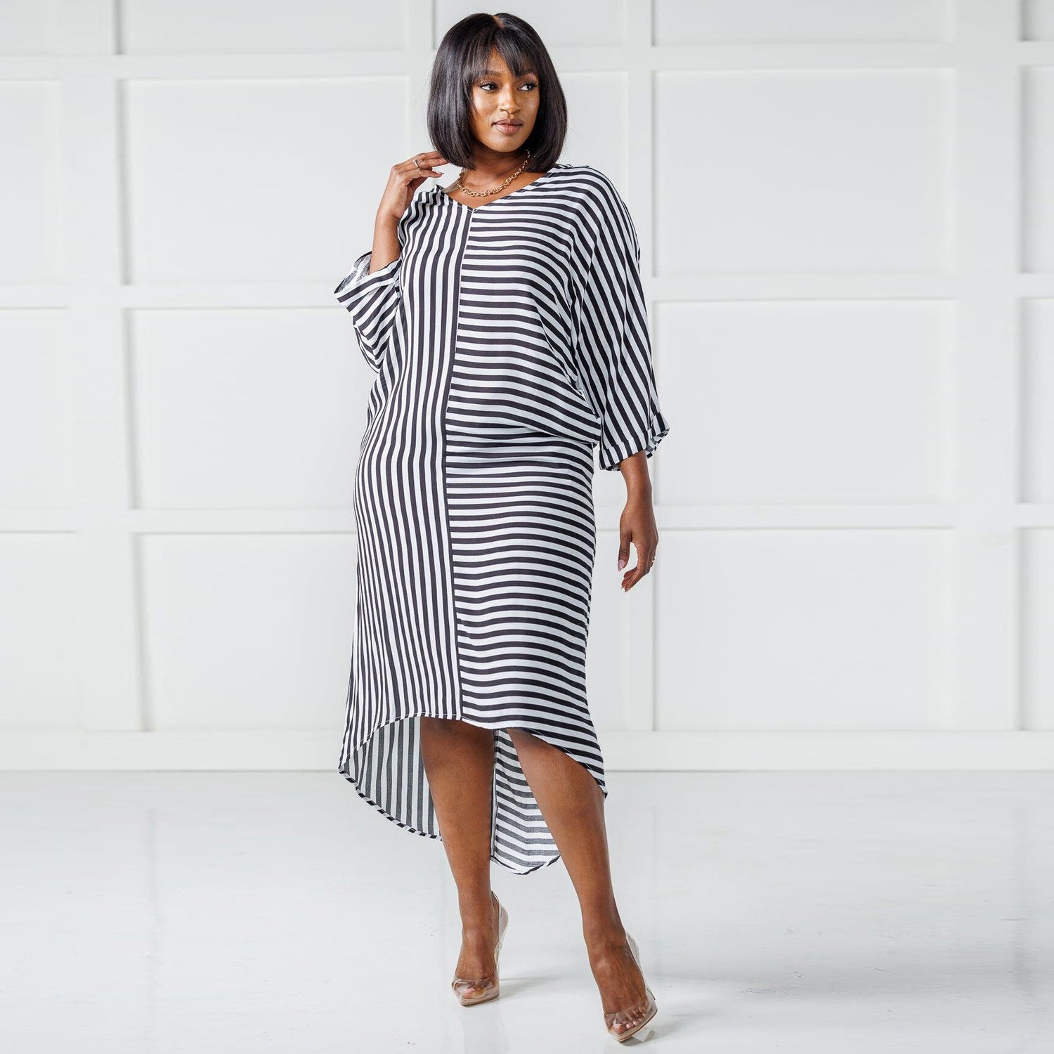 Sexy Casual Striped High Low Irregular Long Dress