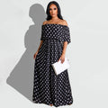 Sexy Plus Size Polka Dot Print Slash Neck Maxi Dress