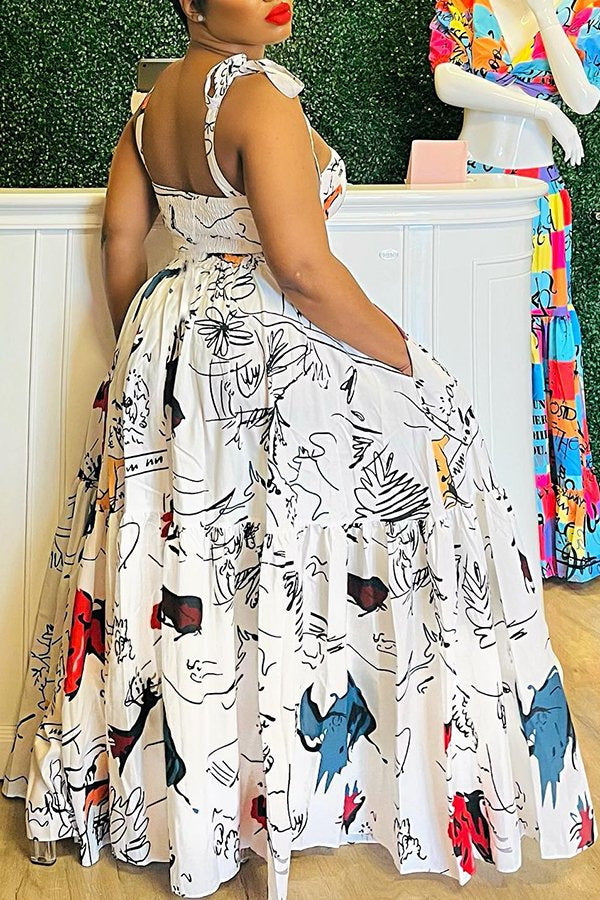Sexy Sexy Printed Sleeveless Sling Big Swing Maxi Dress