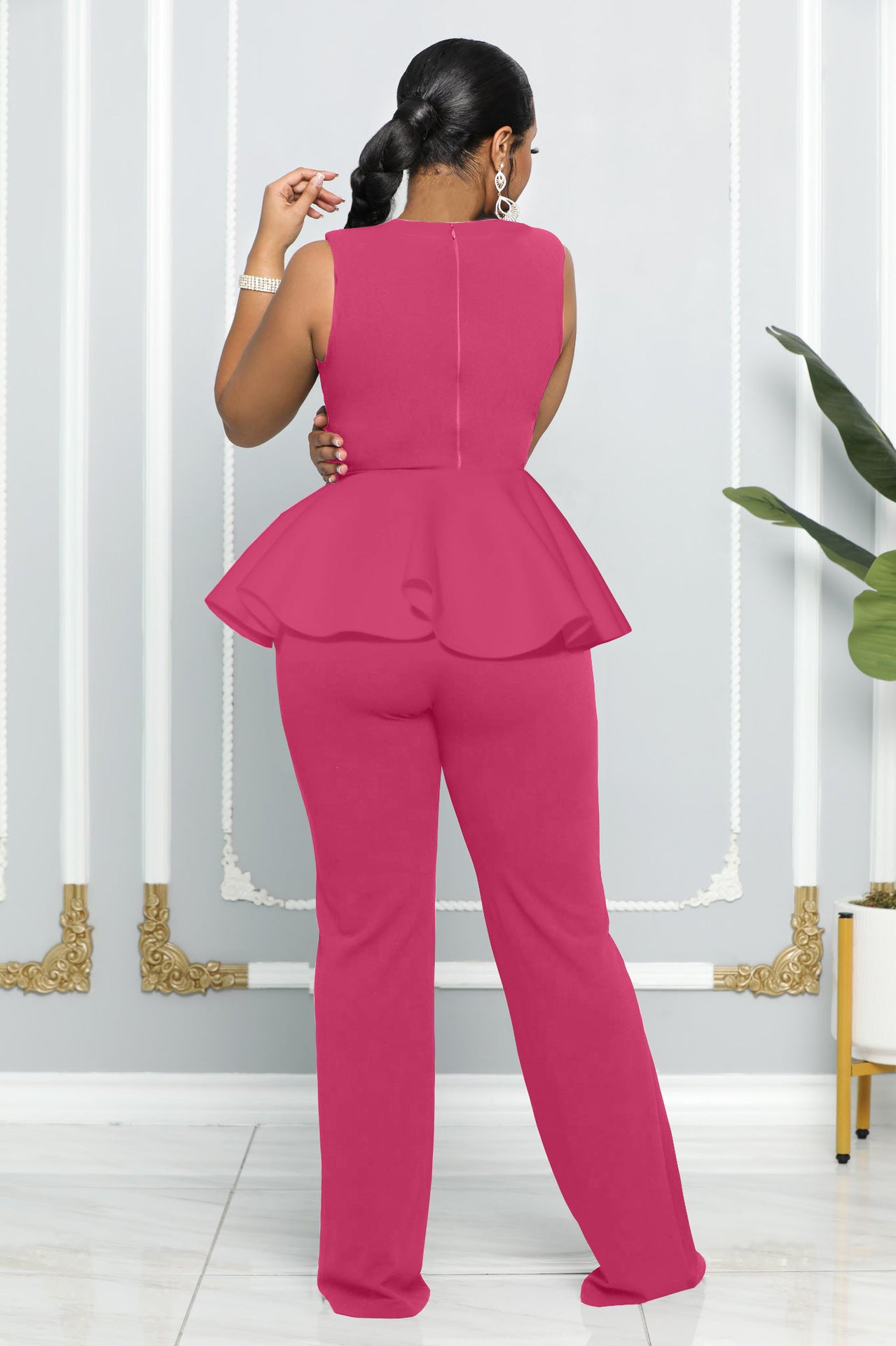 Sexy Solid Color Sleeveless Ruffles Jumpsuit