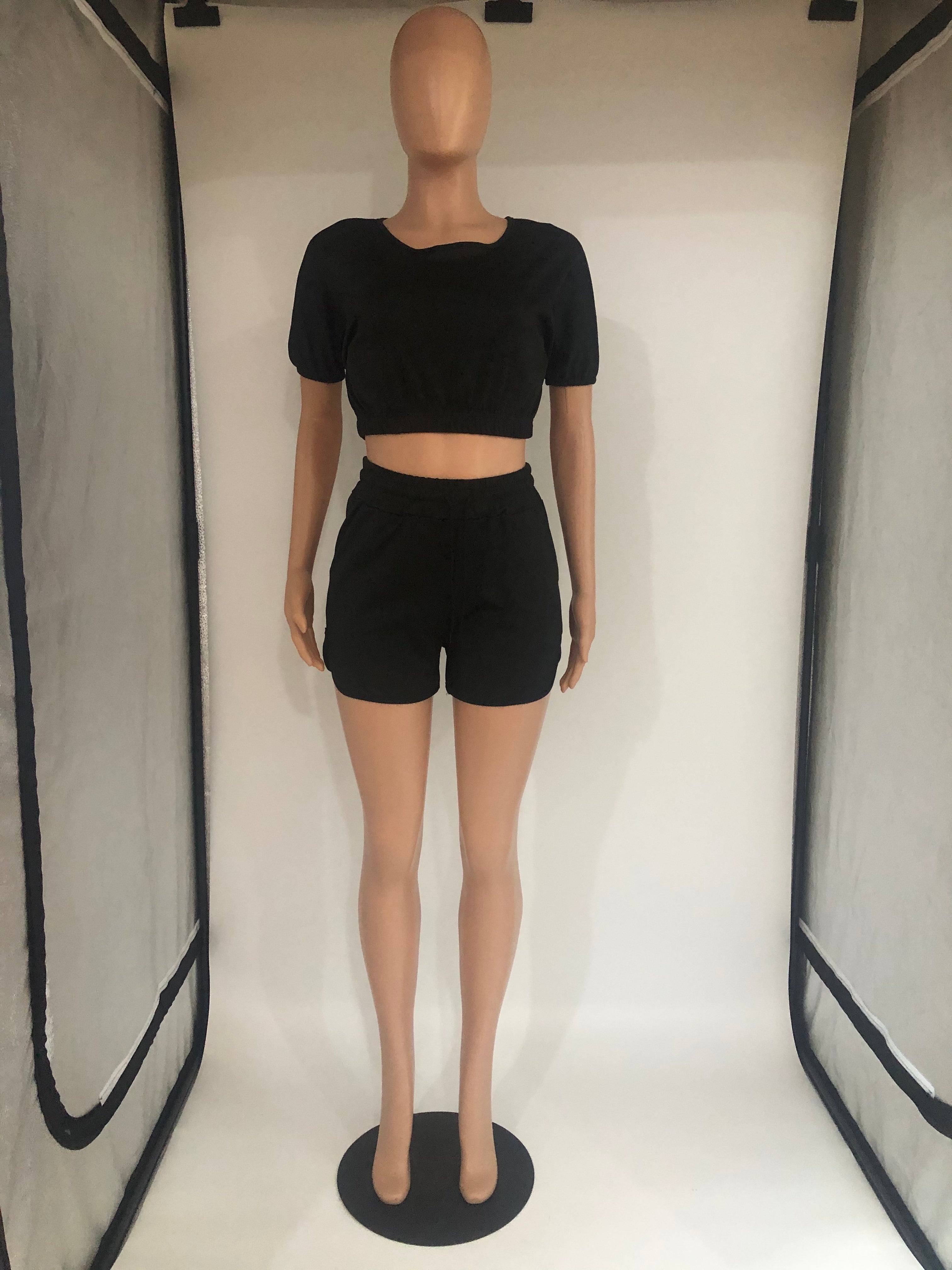 Sexy Solid Color Casual Short Sleeve Shorts  Two Piece Sets