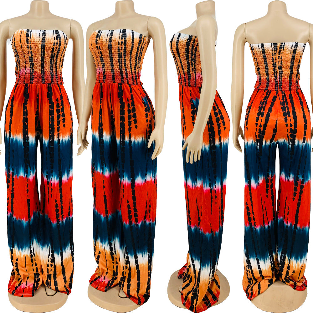 Sexy Sexy Tie Dye Print Off Shoulder Tube Jumpsuit