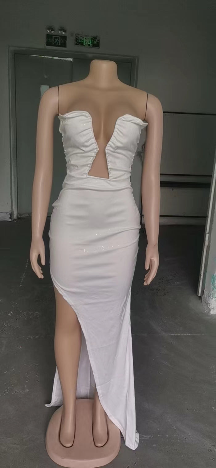 Sexy Sexy Solid Strapless Split Evening Dress (Without Sleeves)