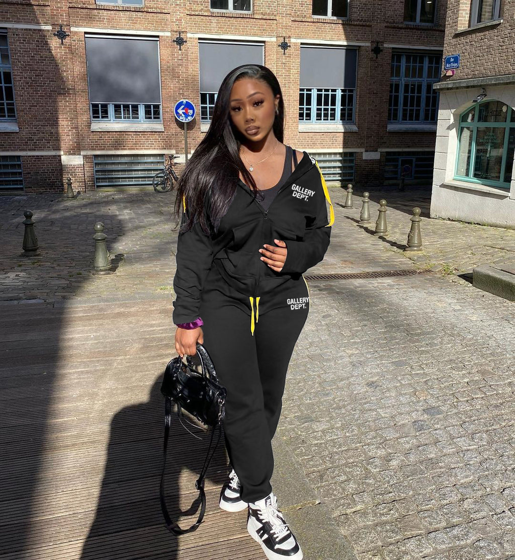 Sexy Casual Sport Print Zipper Hooded Two Piece Set