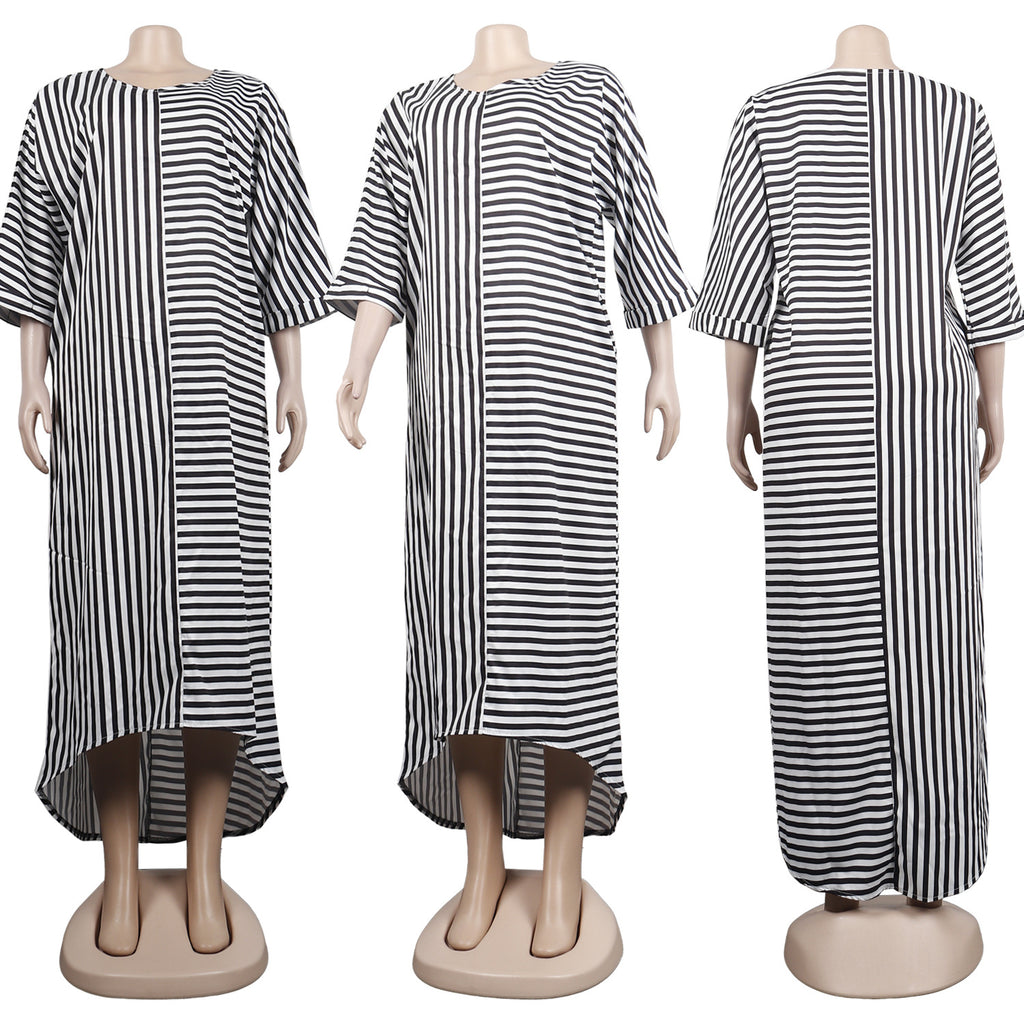 Sexy Casual Striped High Low Irregular Long Dress