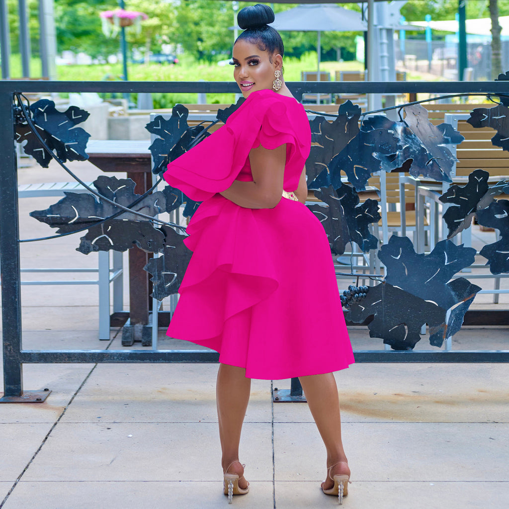 Sexy Solid Sexy Irregular Ruffled Dresses (Without Belt)