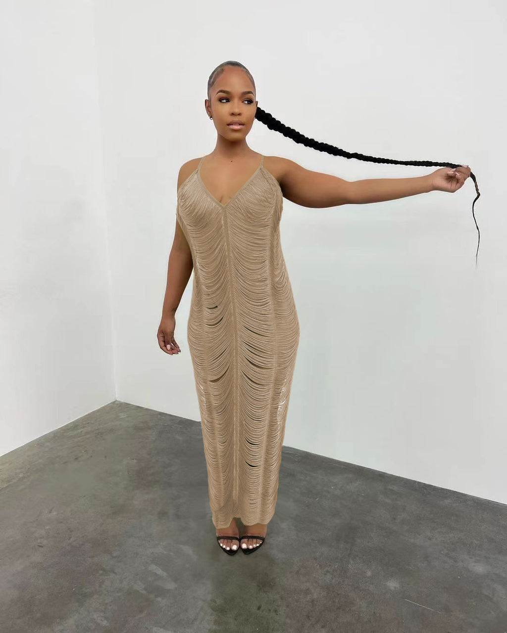 Sexy Sexy Spaghetti Strap Sleeveless Hollow Maxi Dress