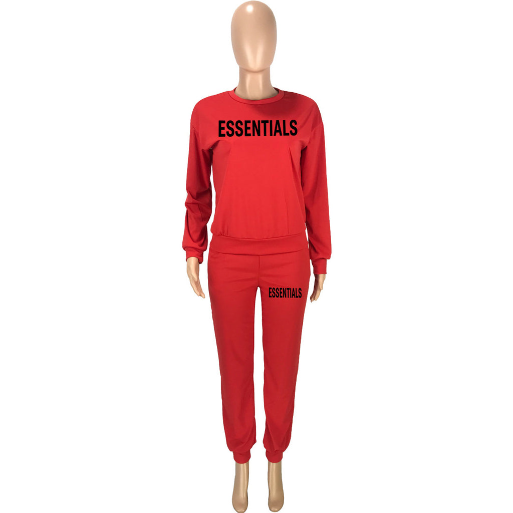 Sexy Letter Print O Neck Long Sleeve Sport Two Piece Pant Set