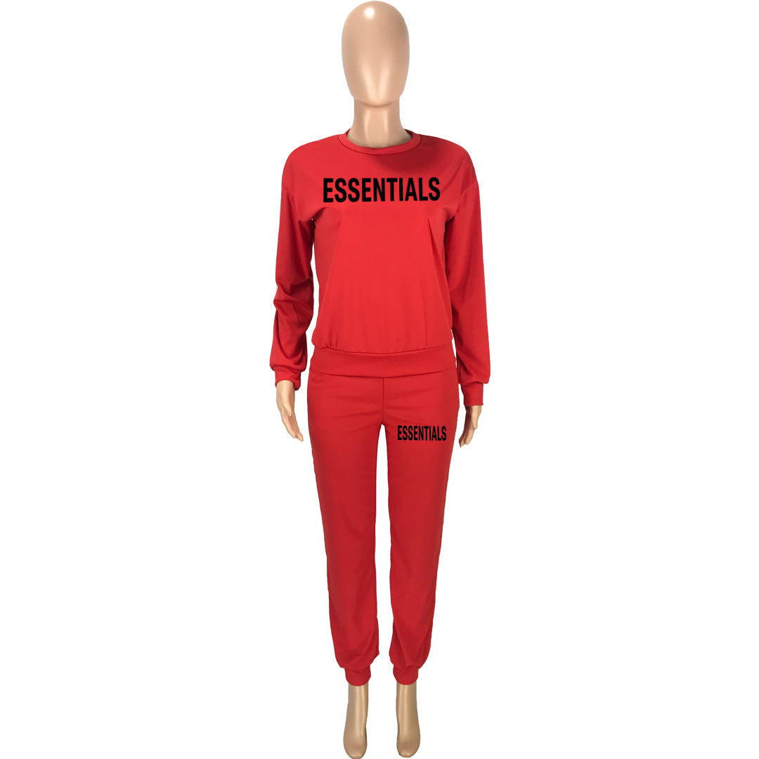 Sexy Letter Print O Neck Long Sleeve Sport Two Piece Pant Set
