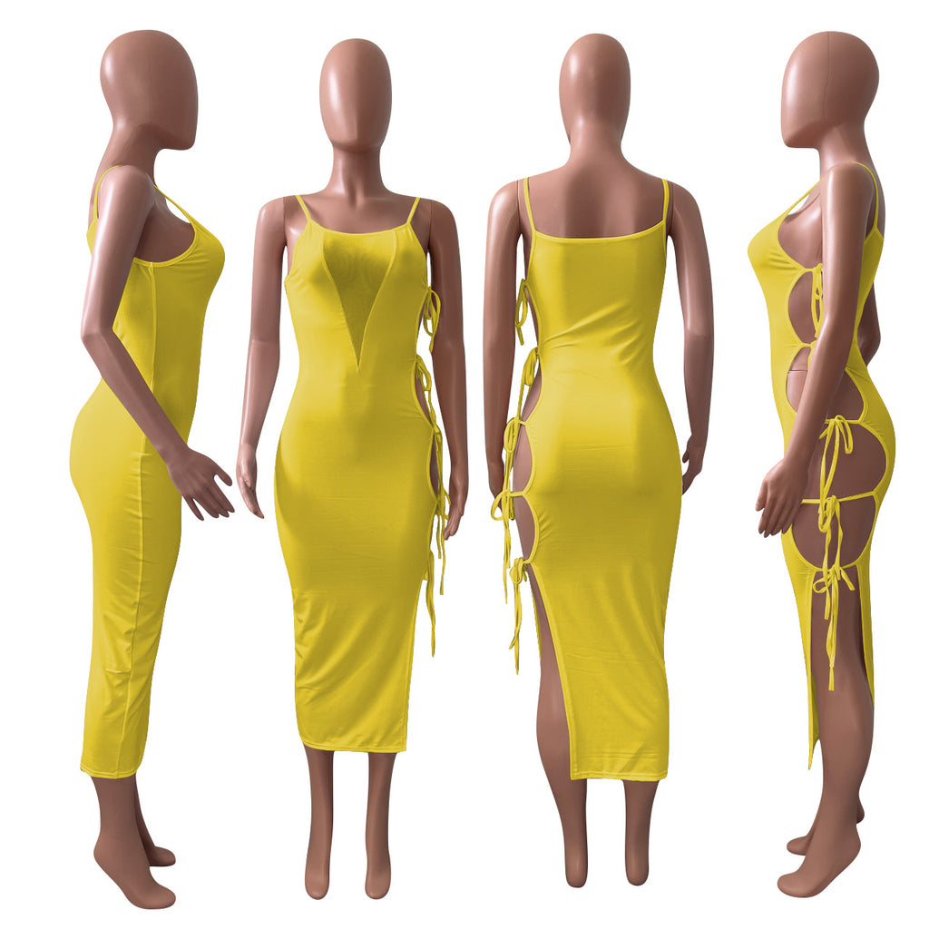 Sexy Sexy Solid Spaghetti Strap Hollow Out Midi Dress