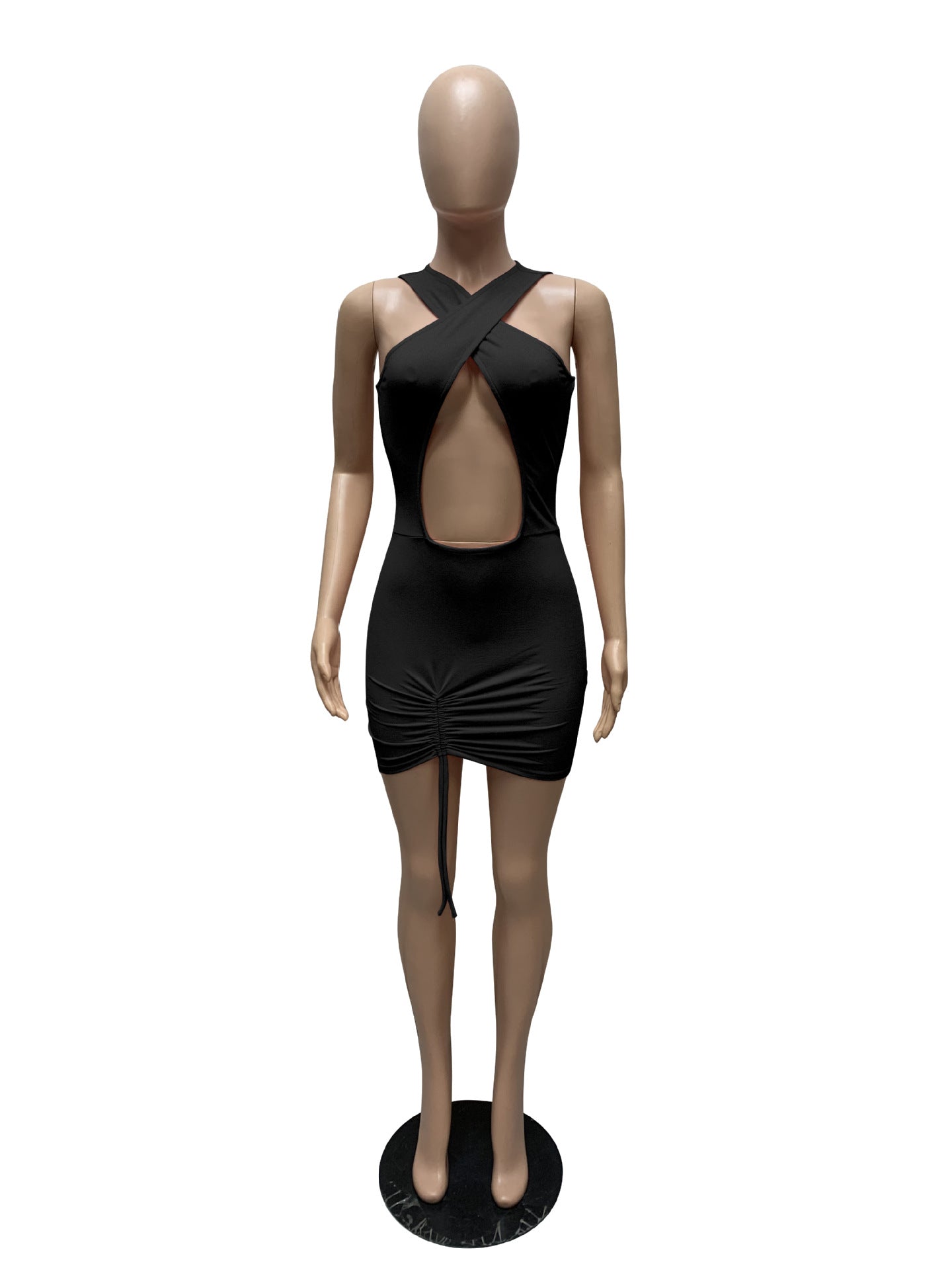 Sexy Sexy Solid Hollow Sleeveless Drawstring Club Dress