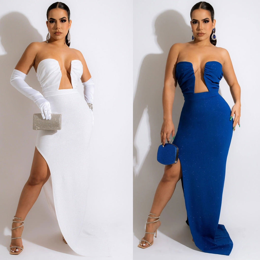 Sexy Sexy Solid Strapless Split Evening Dress (Without Sleeves)