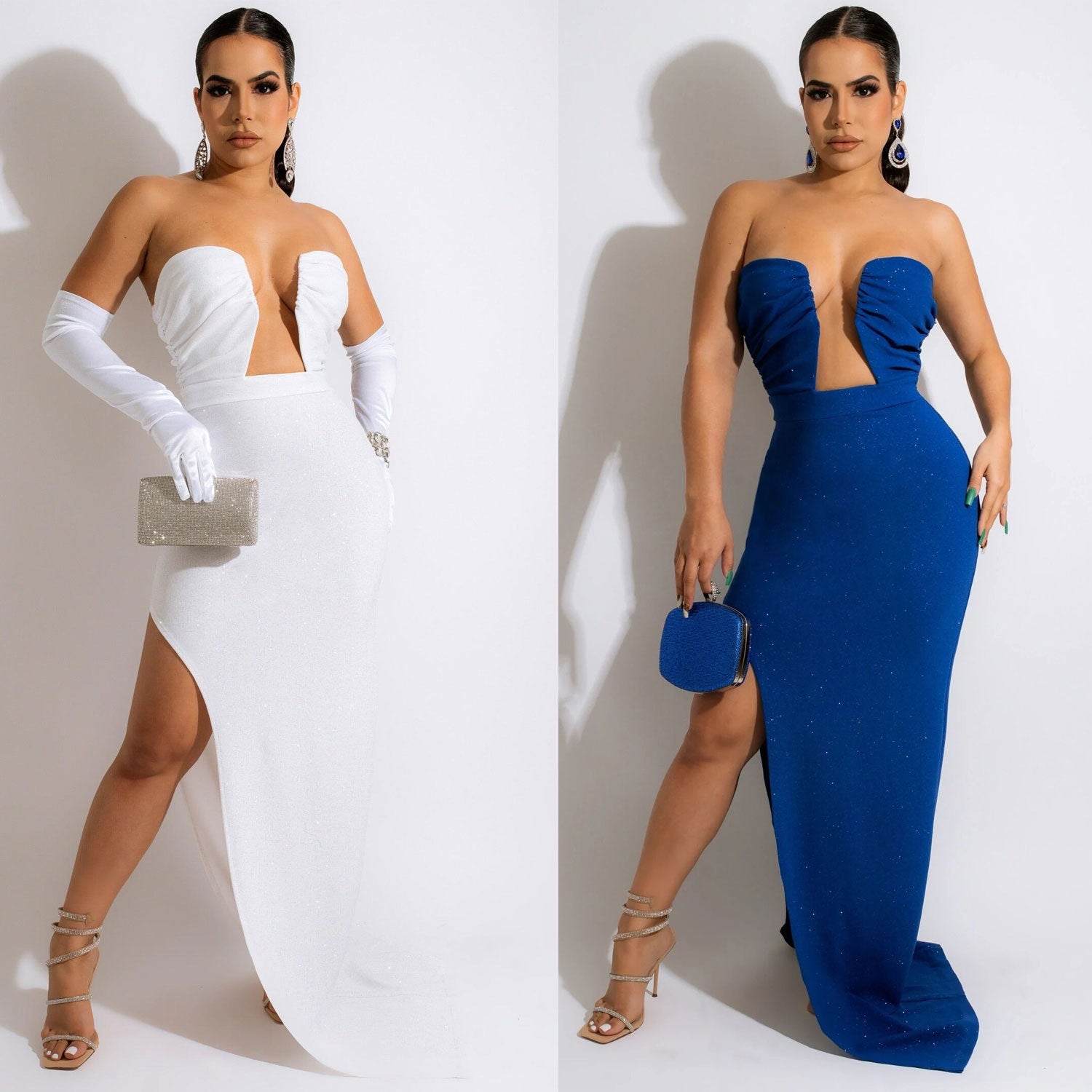 Sexy Sexy Solid Strapless Split Evening Dress (Without Sleeves)
