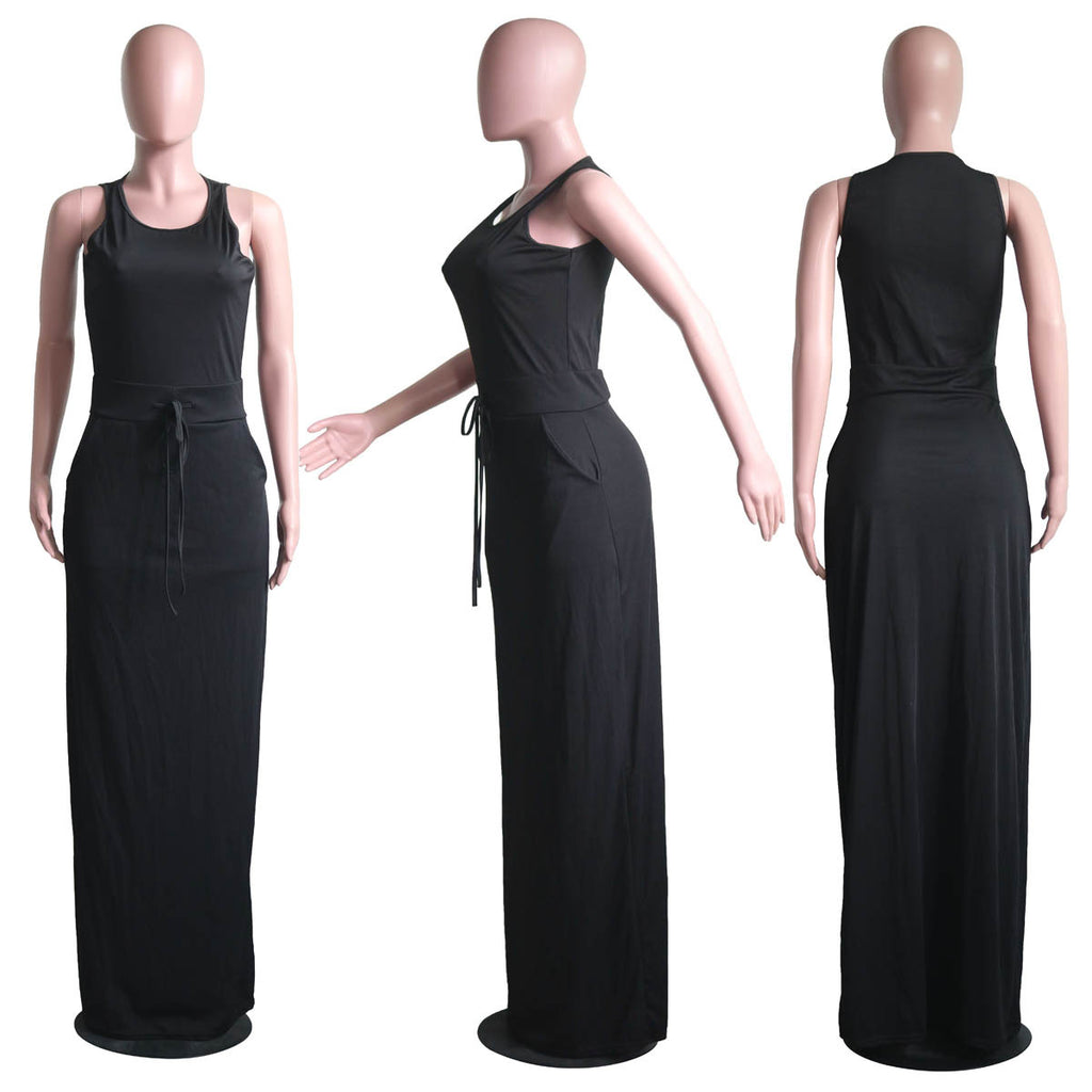 Sexy Solid U Collar Sleeveless Maxi Dress