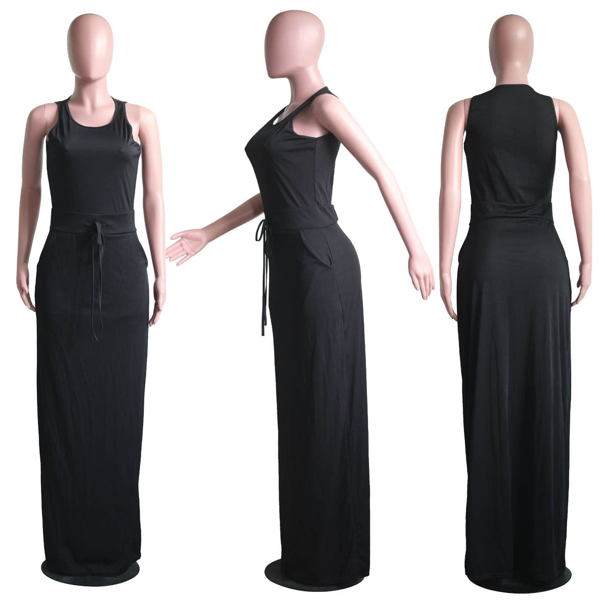 Sexy Solid U Collar Sleeveless Maxi Dress