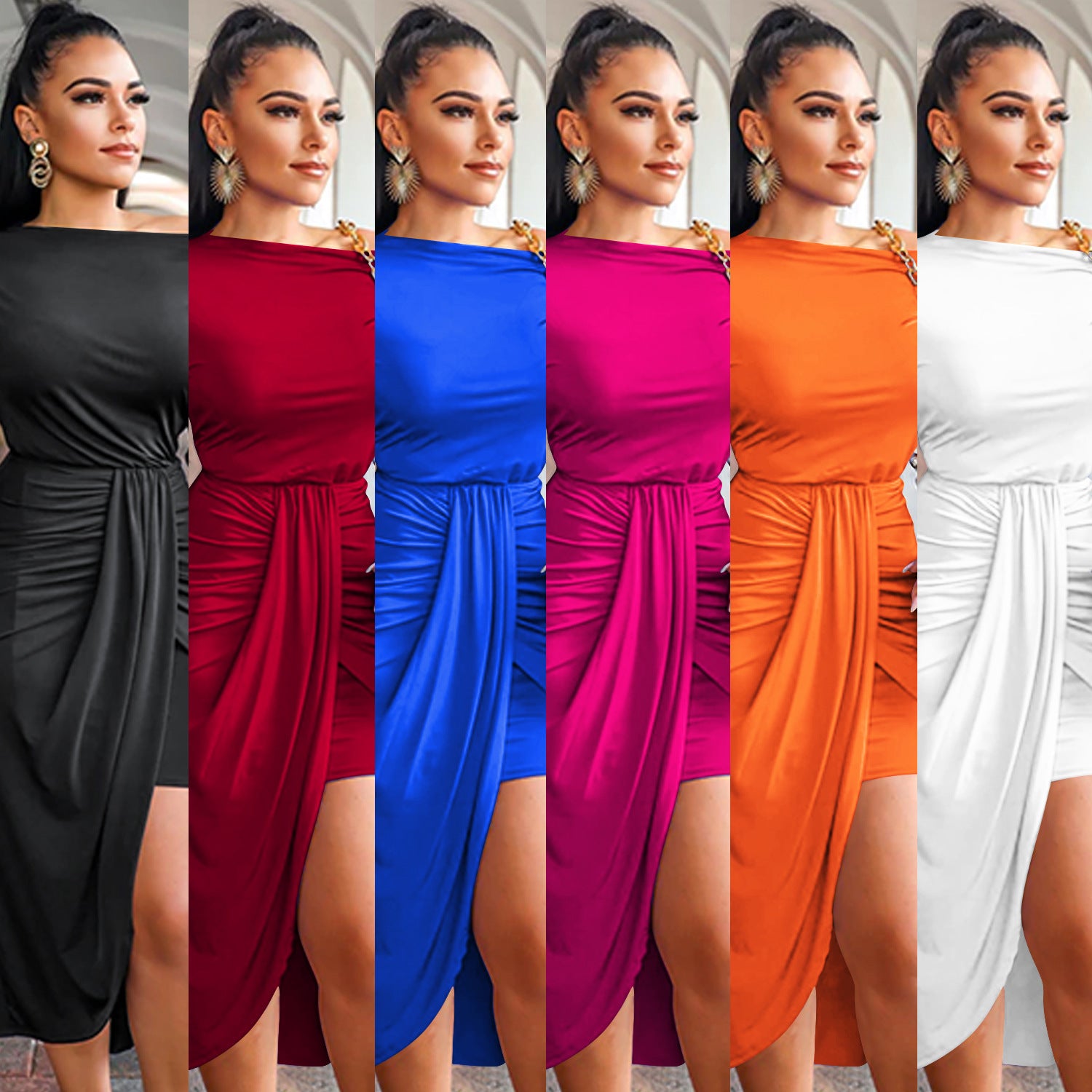 Sexy Solid Short Sleeve Irregular Bodycon Dress