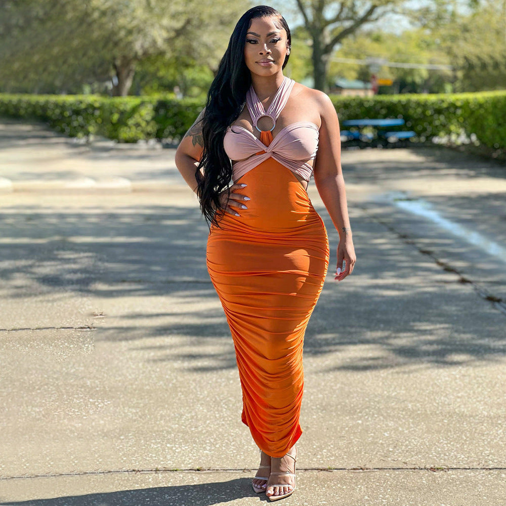 Sexy Contrast Color Sexy Slim Maxi Dress