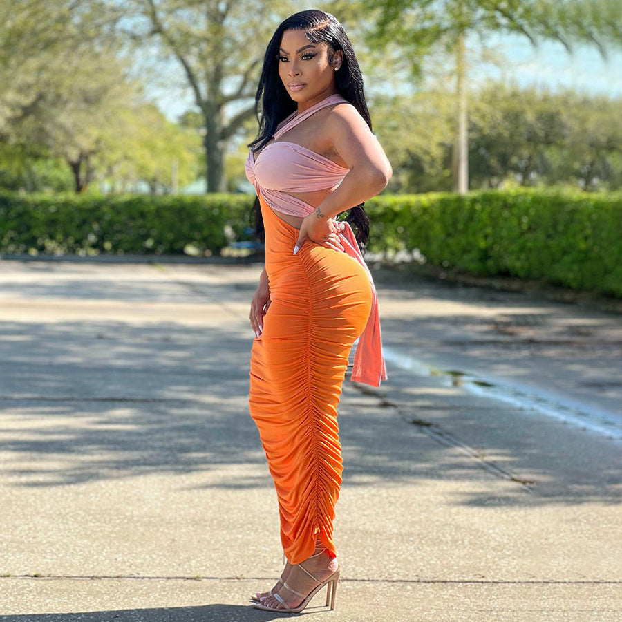 Sexy Contrast Color Sexy Slim Maxi Dress