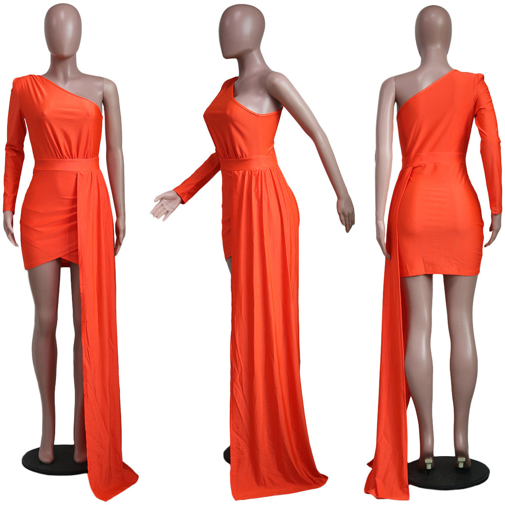 Sexy Solid One Shoulder Irregular Mini Dress
