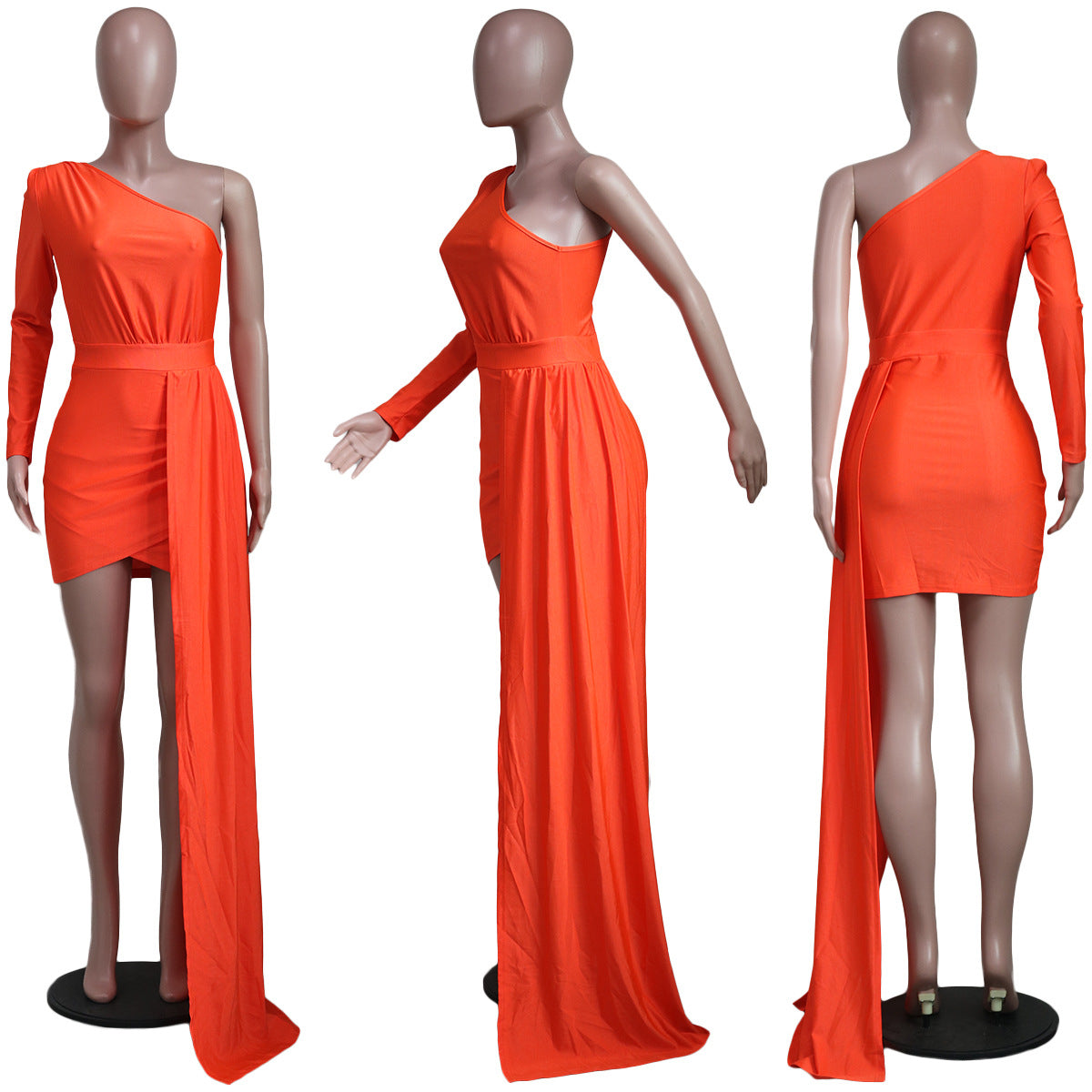 Sexy Solid One Shoulder Irregular Mini Dress