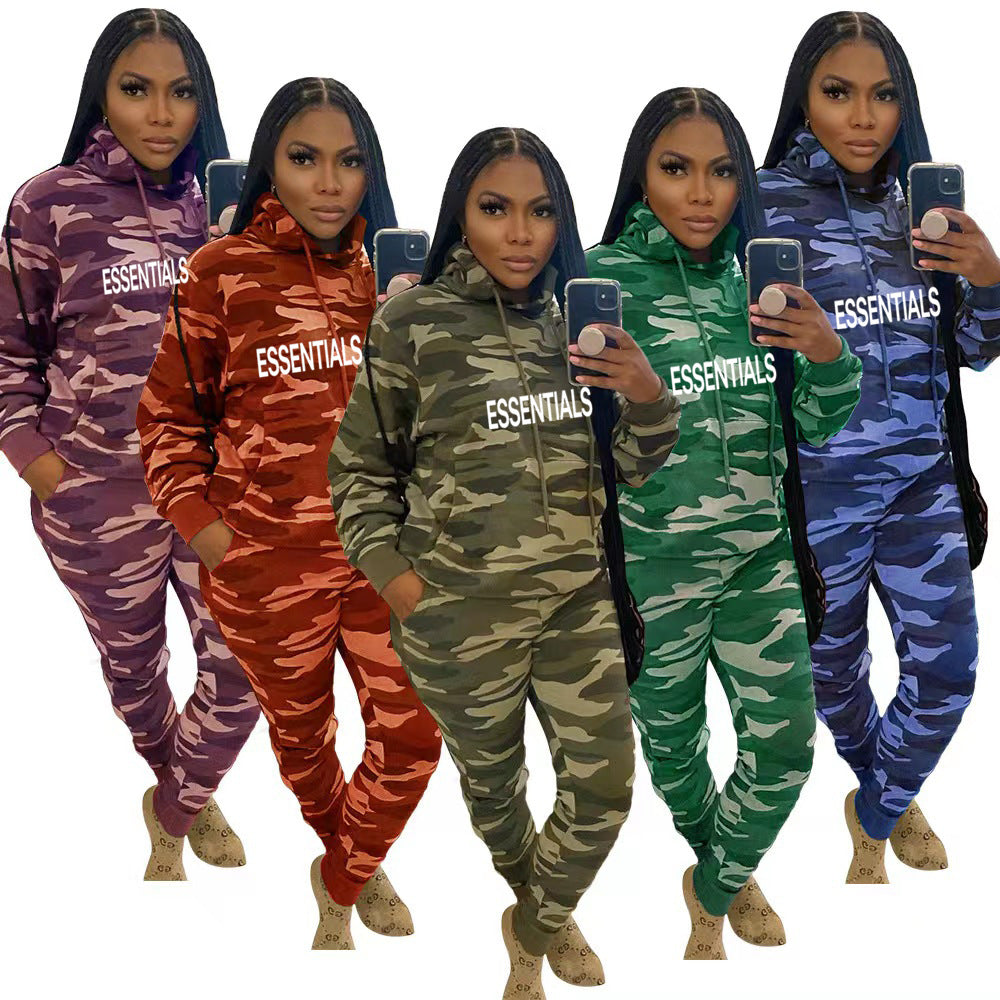 Sexy Long Sleeve Sport Camo Print Two Piece Set