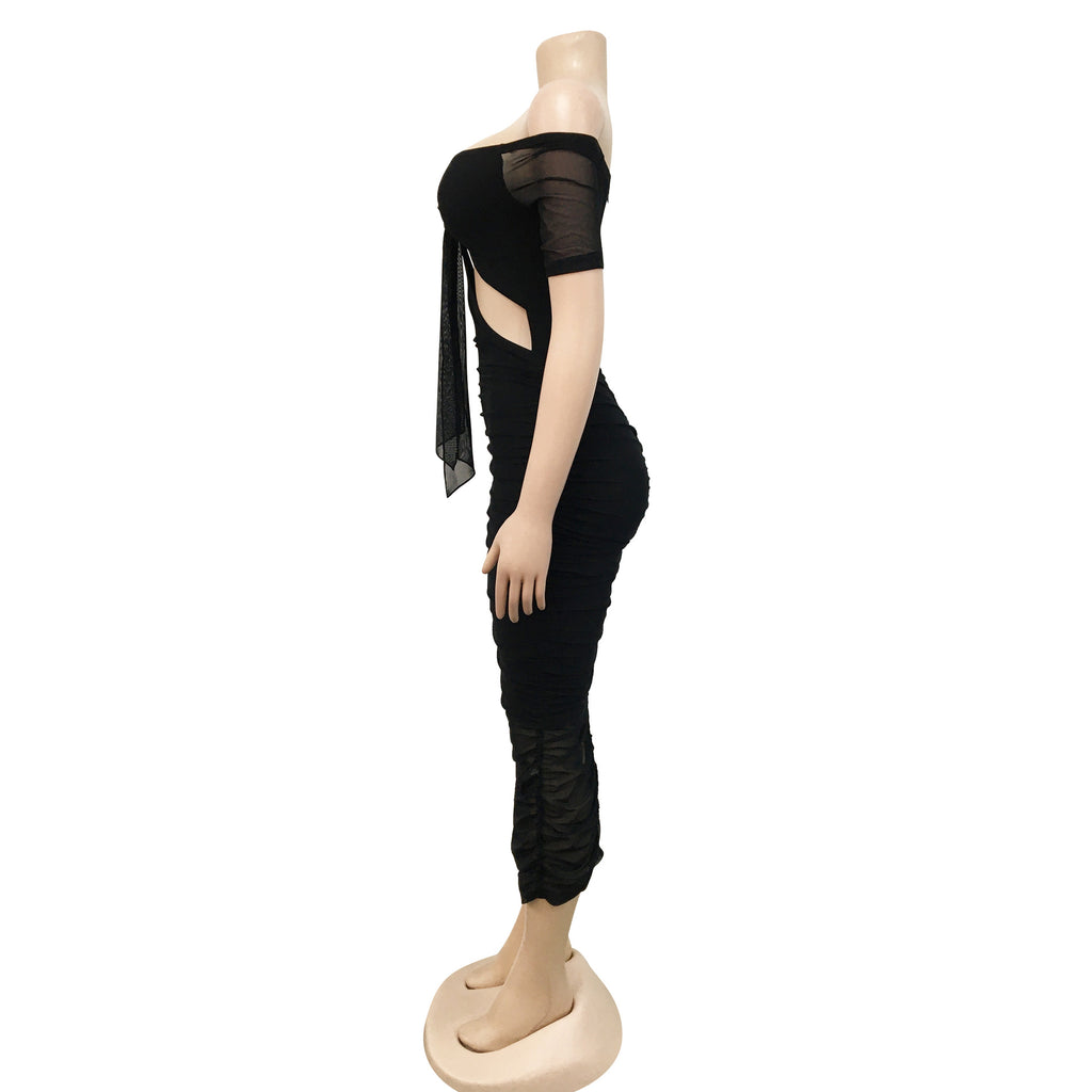 Sexy Sexy Off Shoulder Hollow Out Ruched Midi Dress