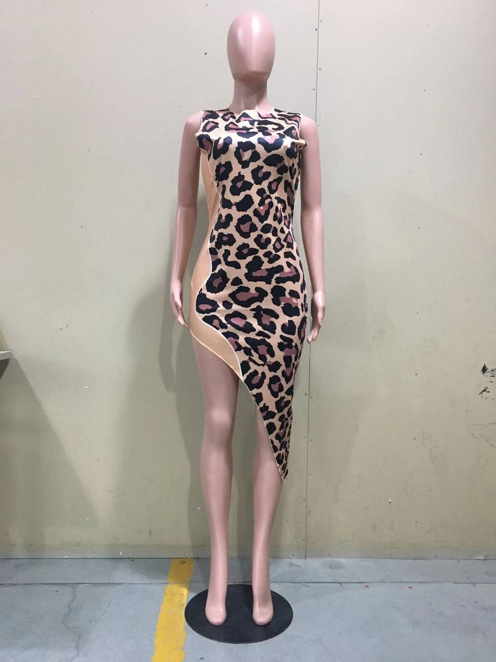 Sexy Leopard Sleeveless Irregular Midi Dress
