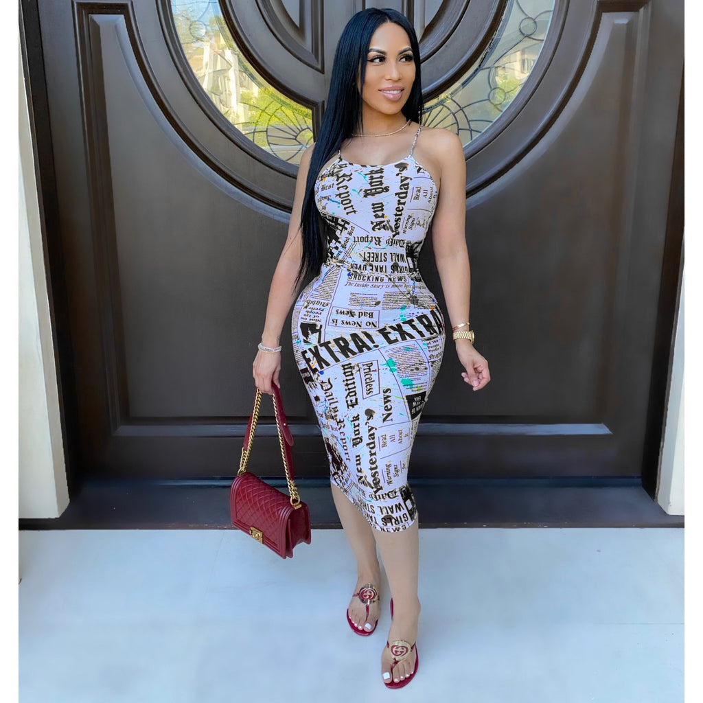 Sexy Letter Print Sleeveless Sling Midi Dress