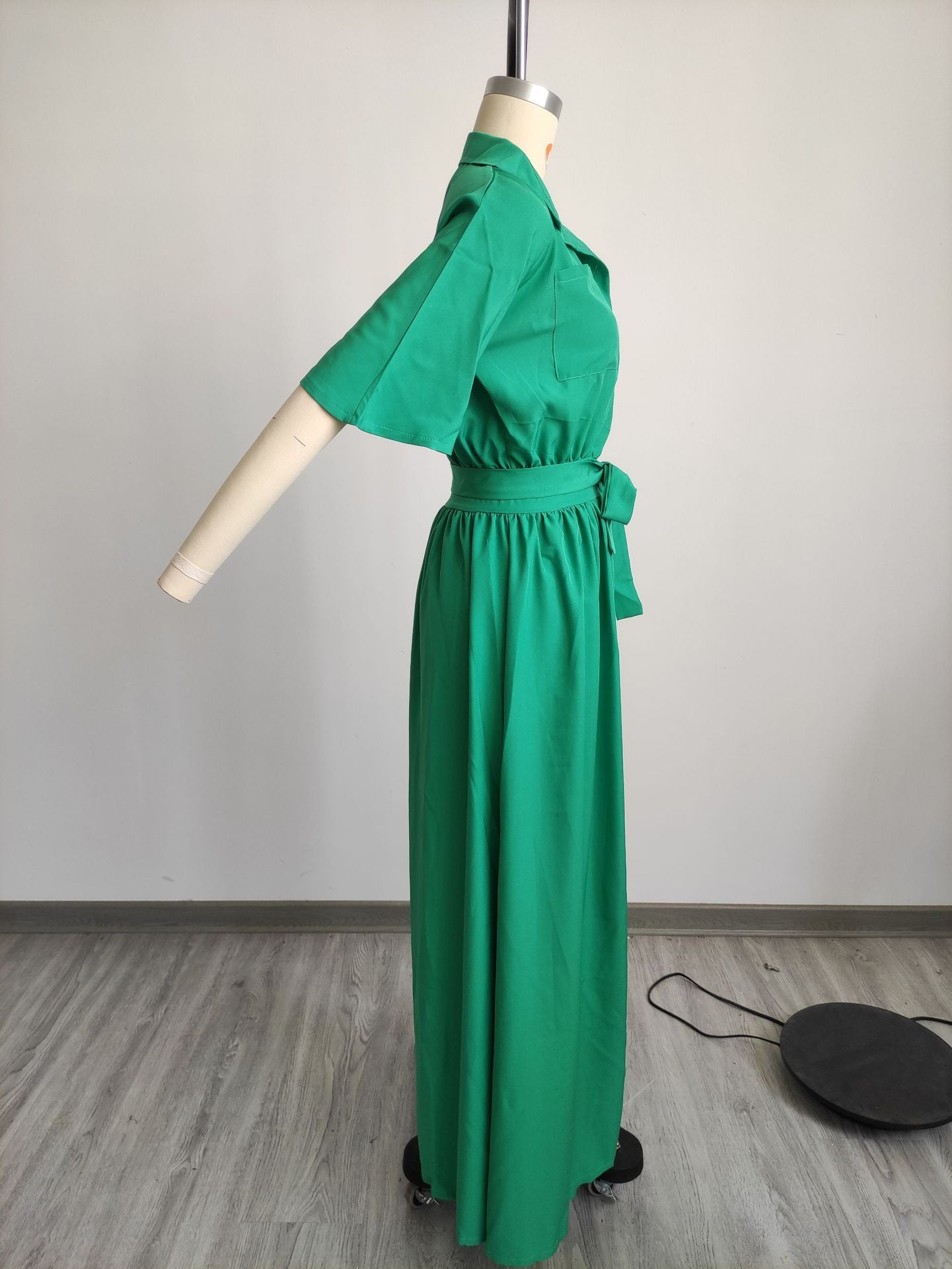 Sexy Solid Short Sleeve Sashes Maxi Dress