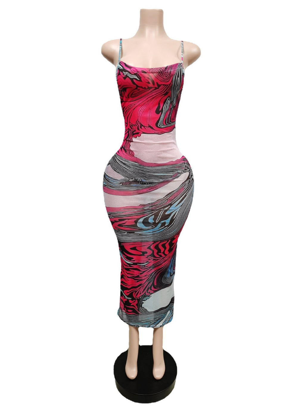 Sexy Sexy Printed Backless Mesh Sling Maxi Dress