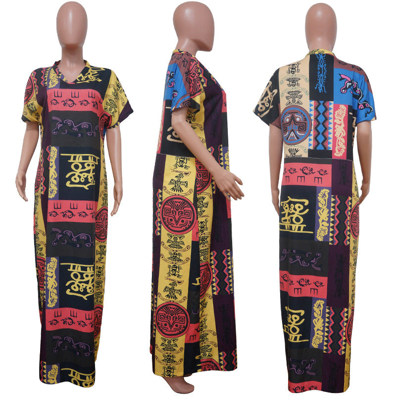 Sexy Short Sleeve Printed Loose Long Dress