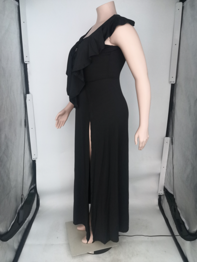 Sexy Plus Size Solid Ruffle Split Maxi Dress