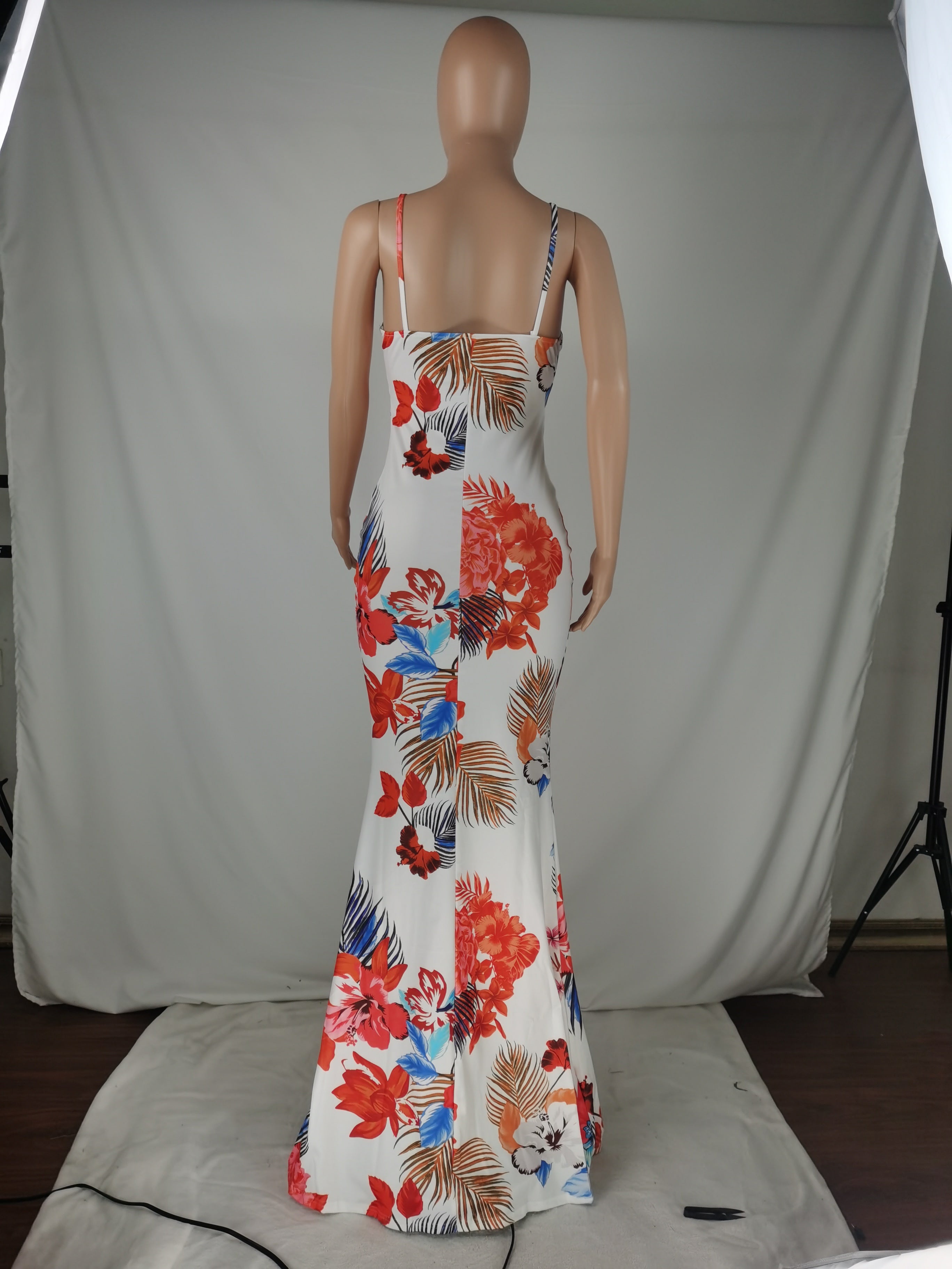Sexy Plus Size Floral Print Sling Maxi Dress