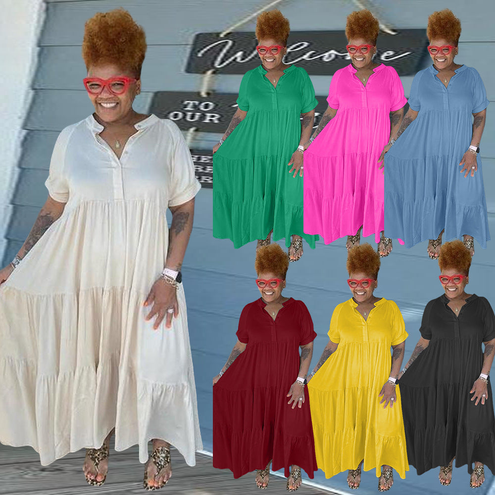 Sexy Plus Size Solid Short Sleeve Maxi Dress