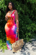 Sexy Plus Size Tie Dye Sleeveless Maxi Dress