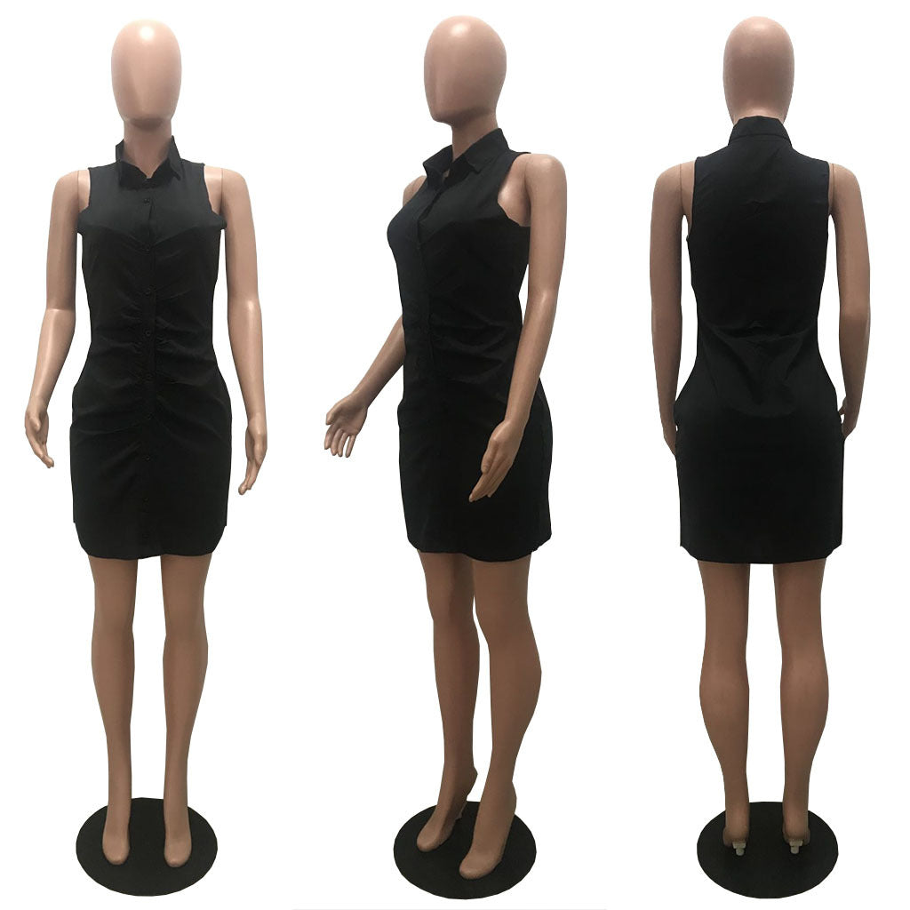 Sexy Solid Sleeveless Ruched Slim Mini Dress