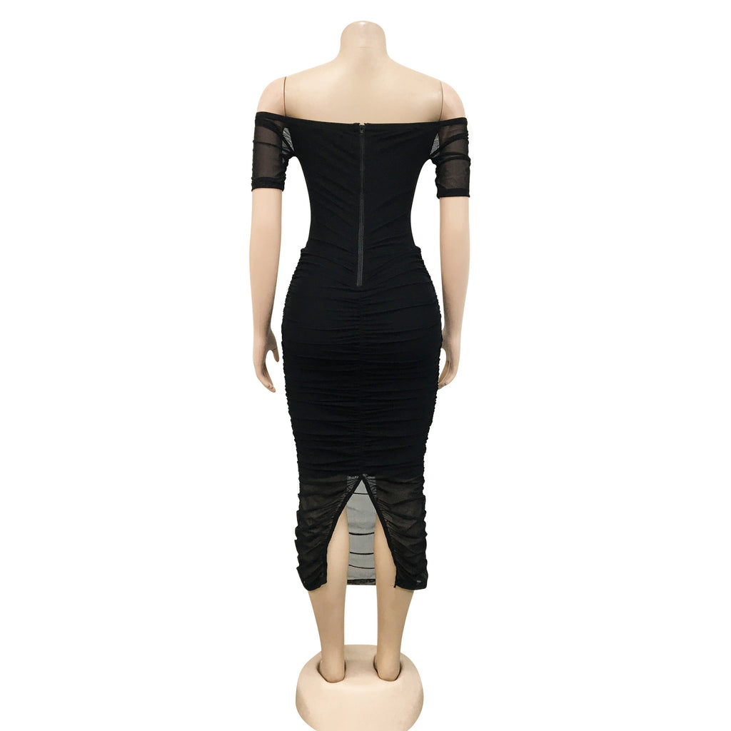 Sexy Sexy Off Shoulder Hollow Out Ruched Midi Dress