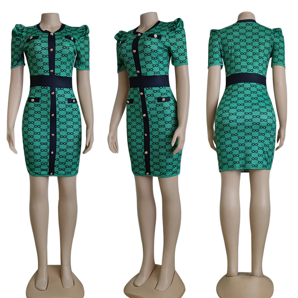 Sexy Elegant Printed Short Sleeve Bodycon Dress
