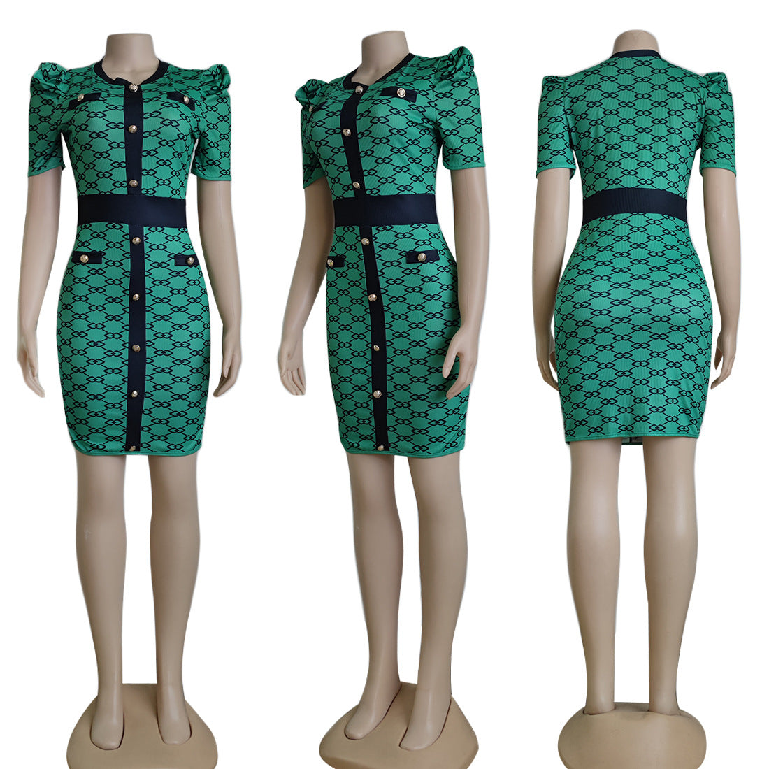 Sexy Elegant Printed Short Sleeve Bodycon Dress