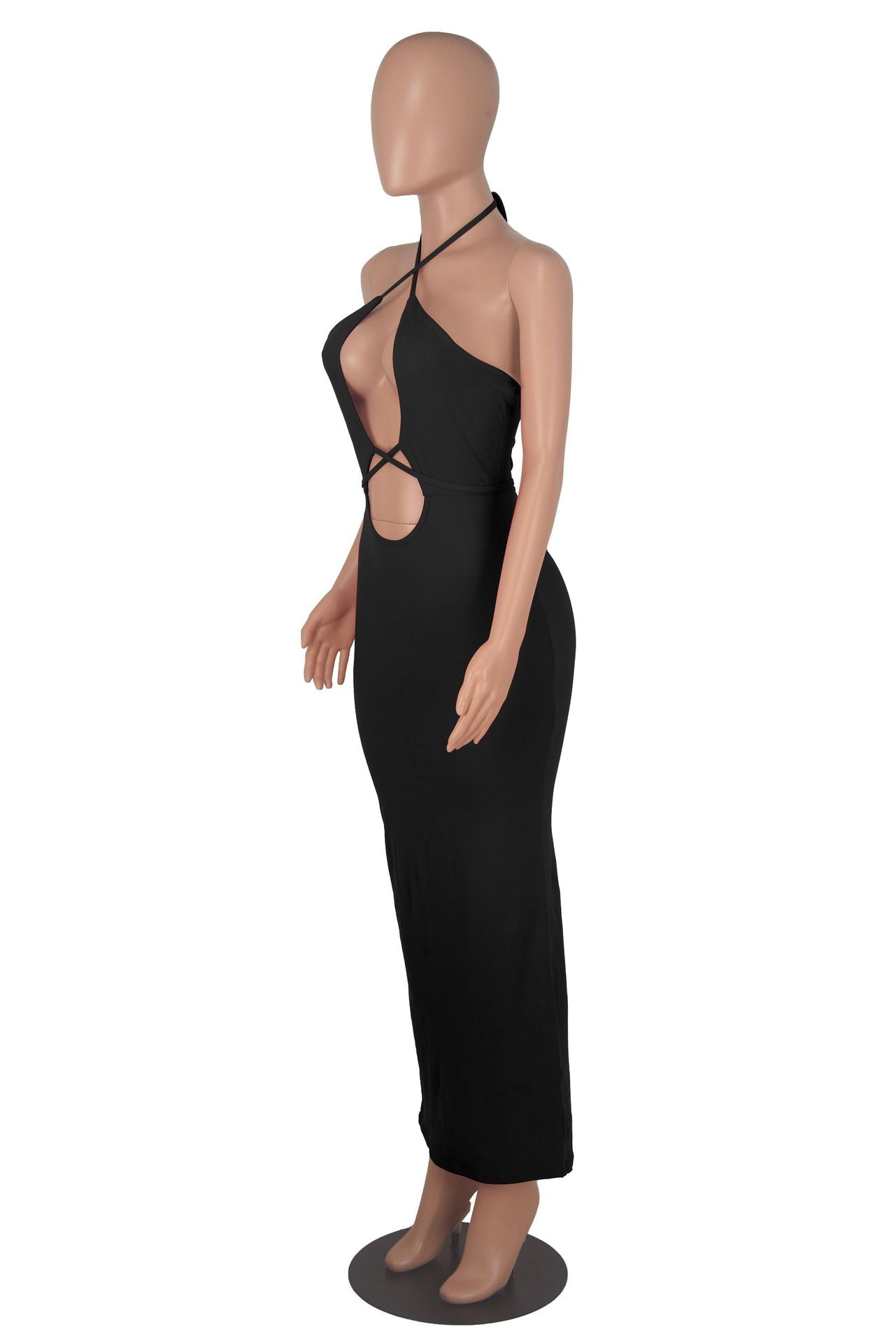 Sexy Solid Sexy Halter Hollow Out Maxi Dress