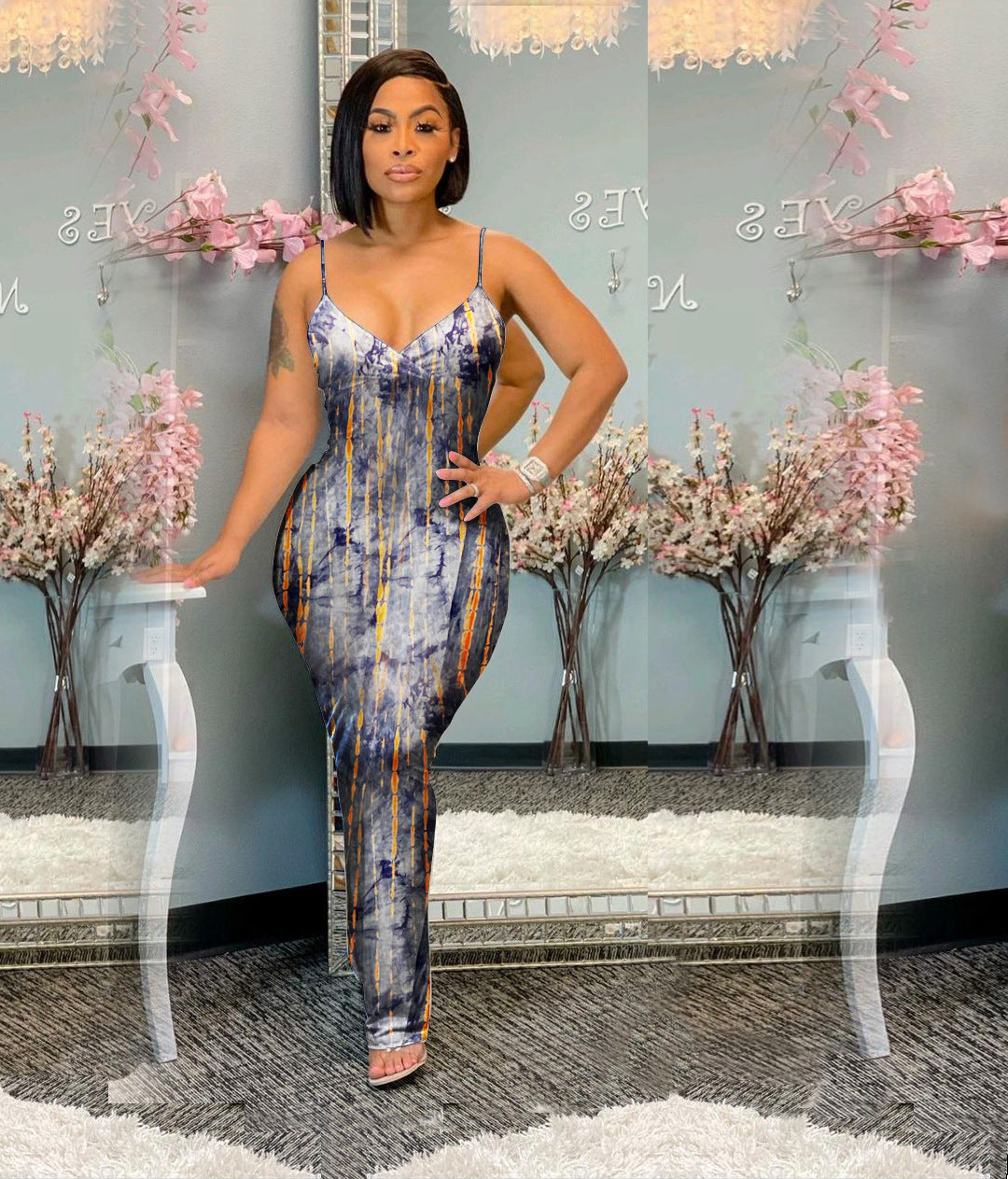 Sexy Sexy Print Sling Slim Fit Maxi Dress