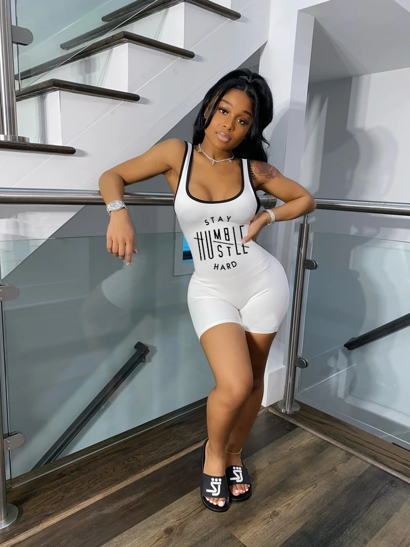 Sexy Letter Print Sleeveless Tank Romper