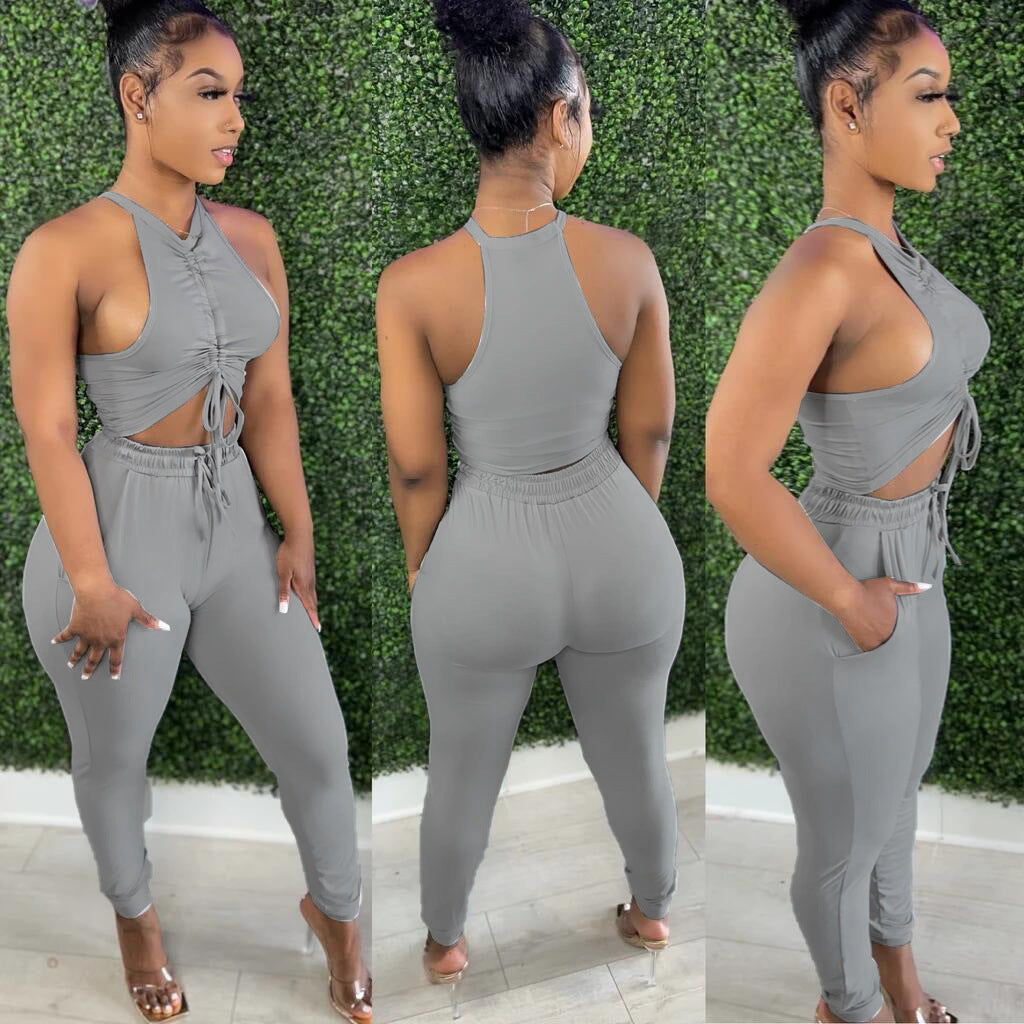 Sexy Casual Solid Sleeveless Two Piece Pants Set