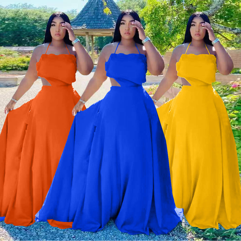 Sexy Solid Sexy High Waist Big Swing Maxi Dress