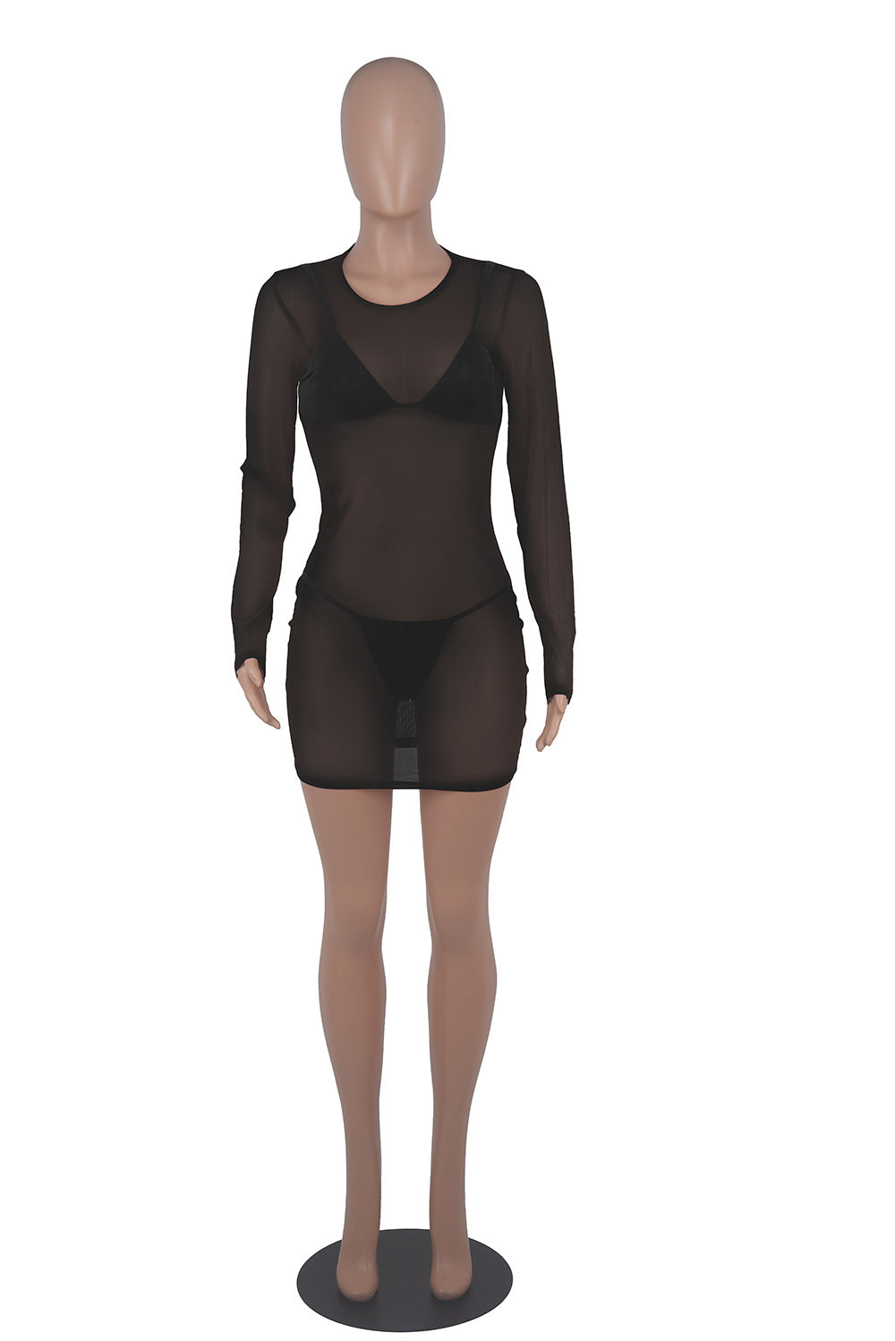 Sexy Sexy Solid Mesh See Though Club Dress+Bra+Thong 3 Piece Sets